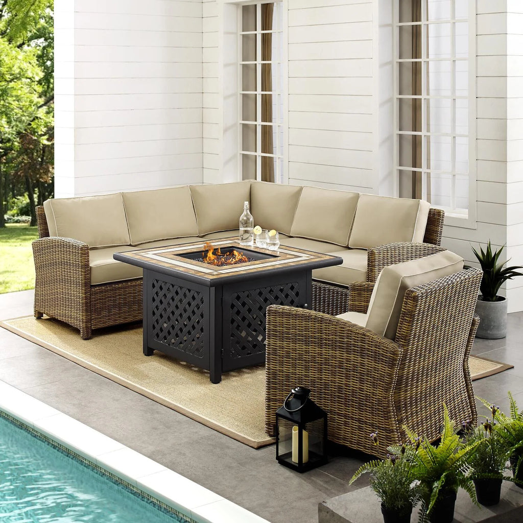 5Pc Outdoor Wicker Sectional Set Sangria/Weathered Brown K58024