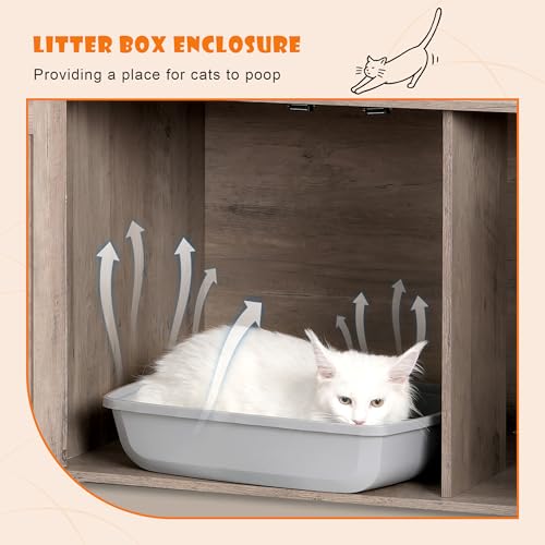 76.8-inch Wooden Cat Tree with Litter Box Enclosure and Scratching Post F674114