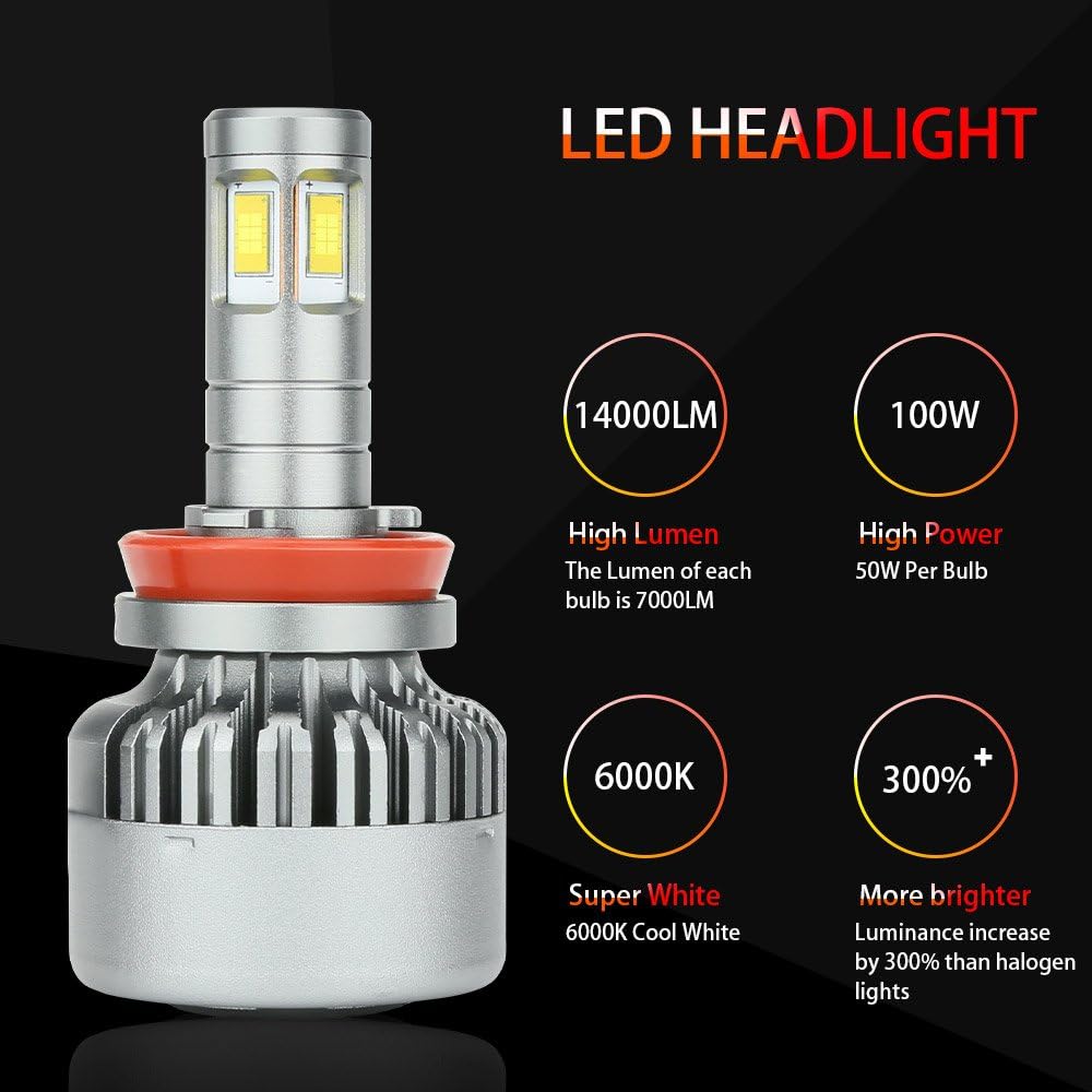H11 LED Headlight Bulbs 6000K Low Beams Fog Lights Pack of 2 V136