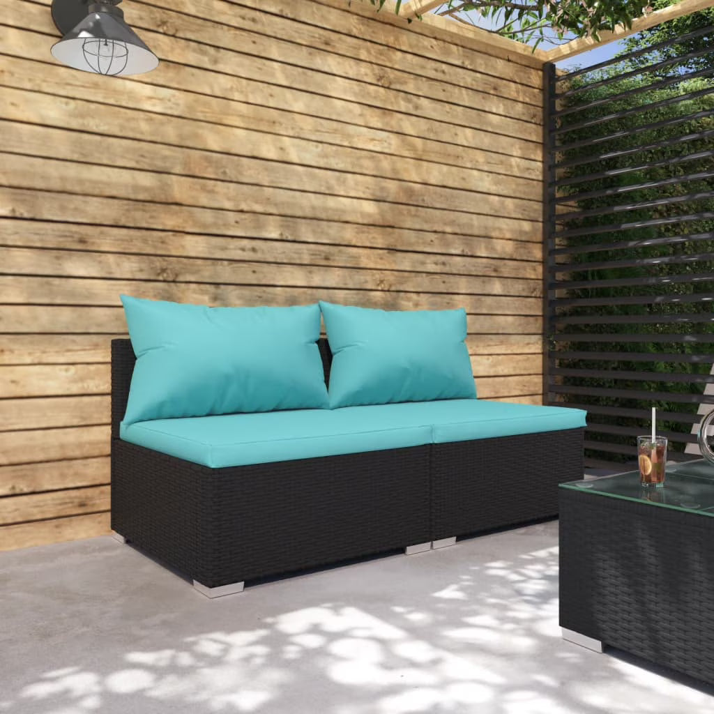 2 Piece Patio Furniture Set with Cushions Poly Rattan Black G2325