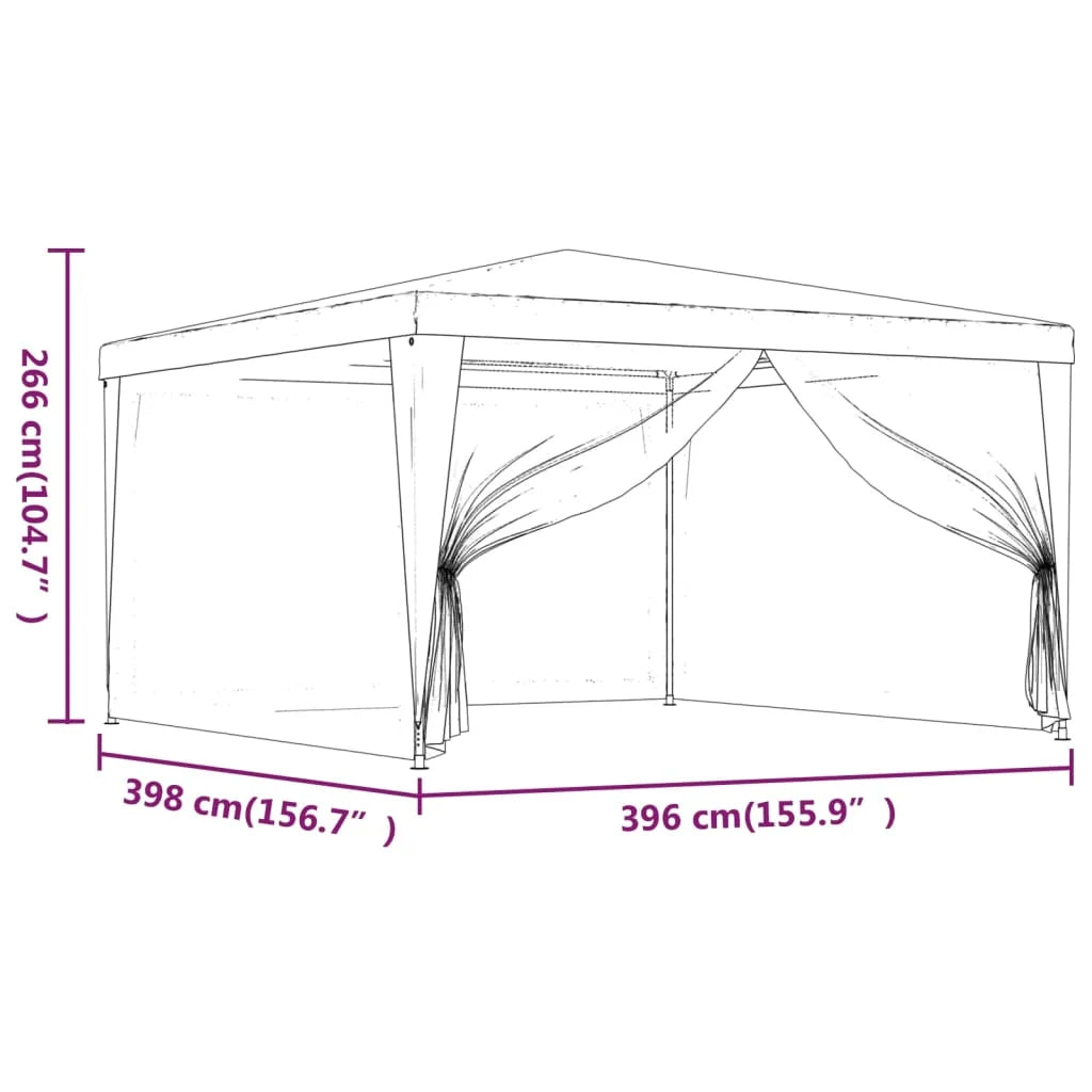 Green 13.1'x13.1' HDPE Party Tent with 4 Mesh Sidewalls E29566