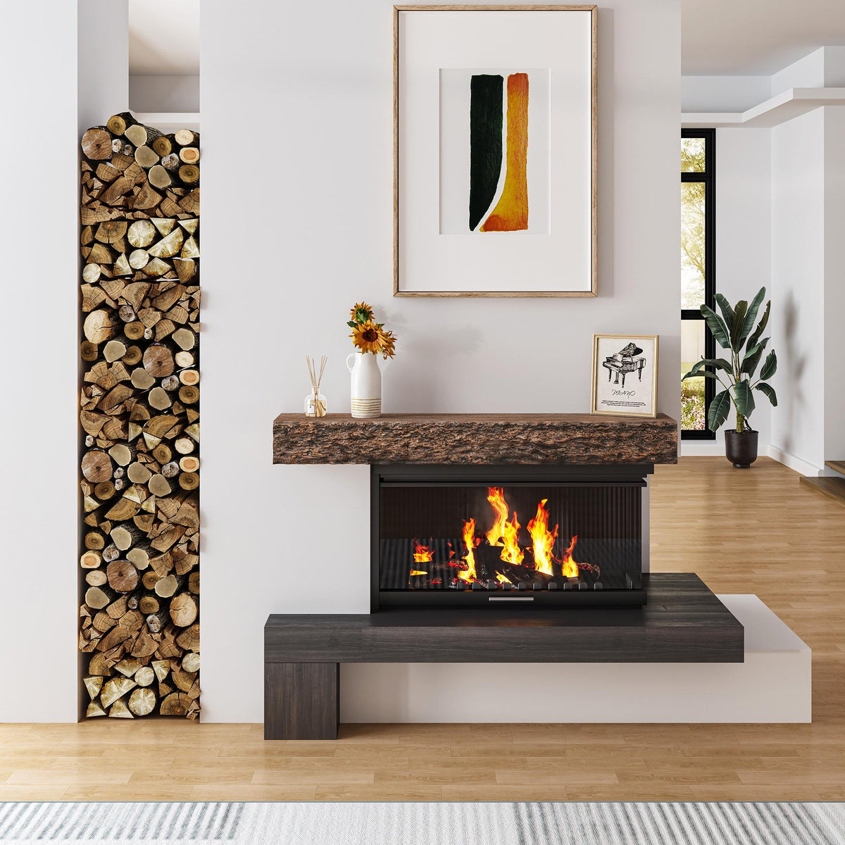 52inch Distressed Brown Floating Concrete Fireplace Mantel Shelf O1147