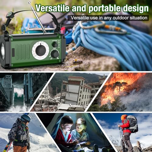 37000mWh Hand Crank Solar NOAA AM FM Weather Radio with Flashlight Reading Lamp SOS Alarm Compass Power Bank P91082