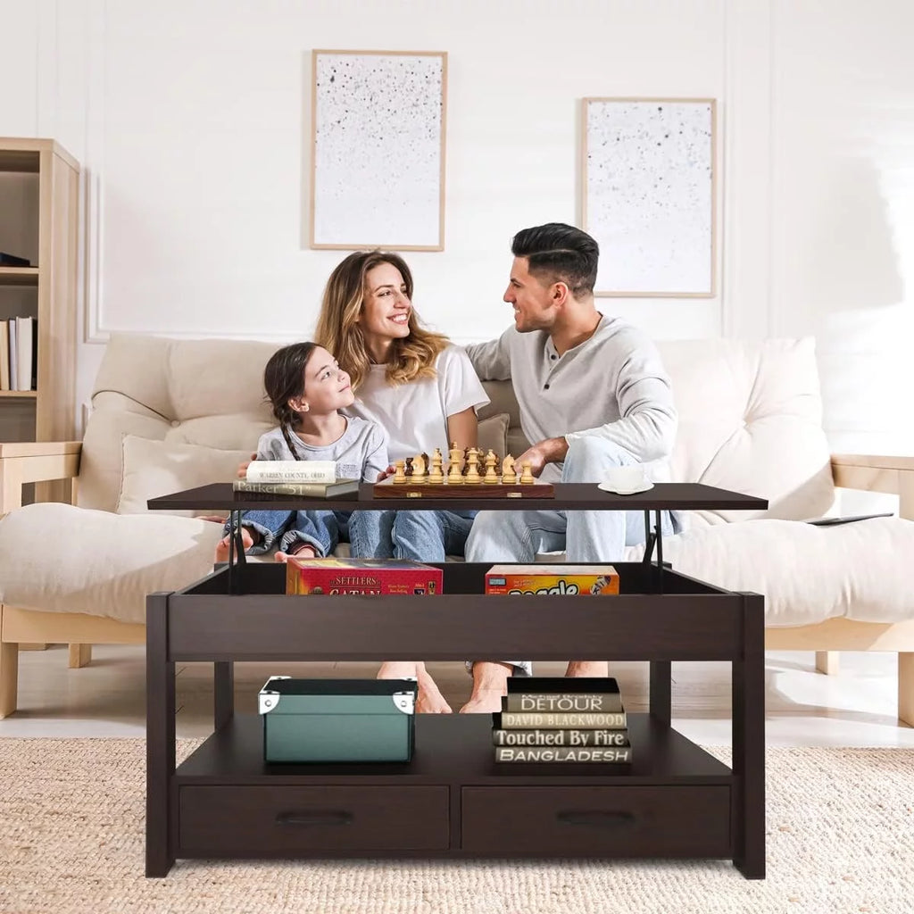 2 Drawer Lift Top Coffee Table Espresso Q95743