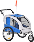 Blue 2-in-1 Dog Bike Trailer Pet Stroller with Canopy U882910