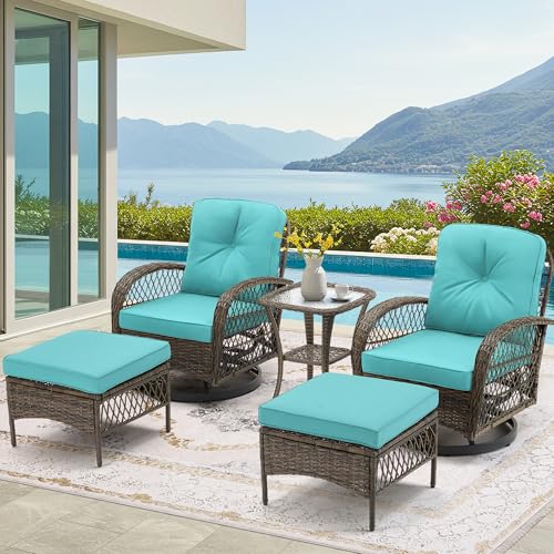 3 Pieces Wicker Patio Bistro Set with Rocking Chair and Glass Coffee Table L167363