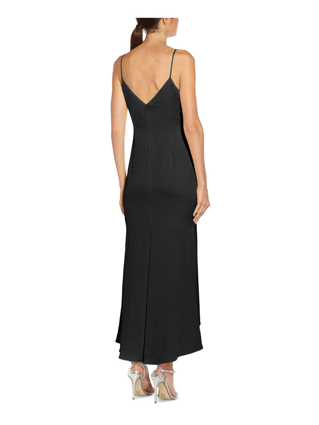 Black Cut Out Tie V-back Zippered Sleeveless Sweetheart Neckline Midi Hi-Lo Dress Y296786