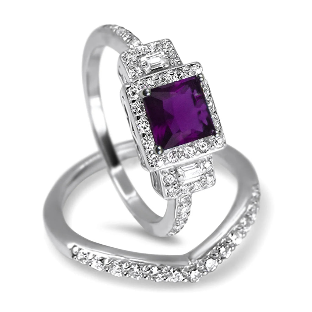Amethyst Purple CZ Ring Set Size 6 Y299
