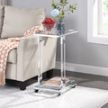 Chrome Glass C Shape Square Side Table with Metal Base K16611