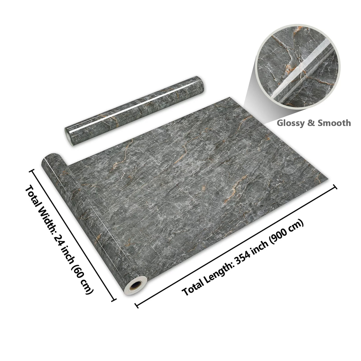 24"x354" Grey Marble Peel and Stick Wallpaper V31600