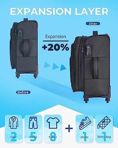 Black Expandable 20 inch Carry on Luggage with Spinner Wheels M459