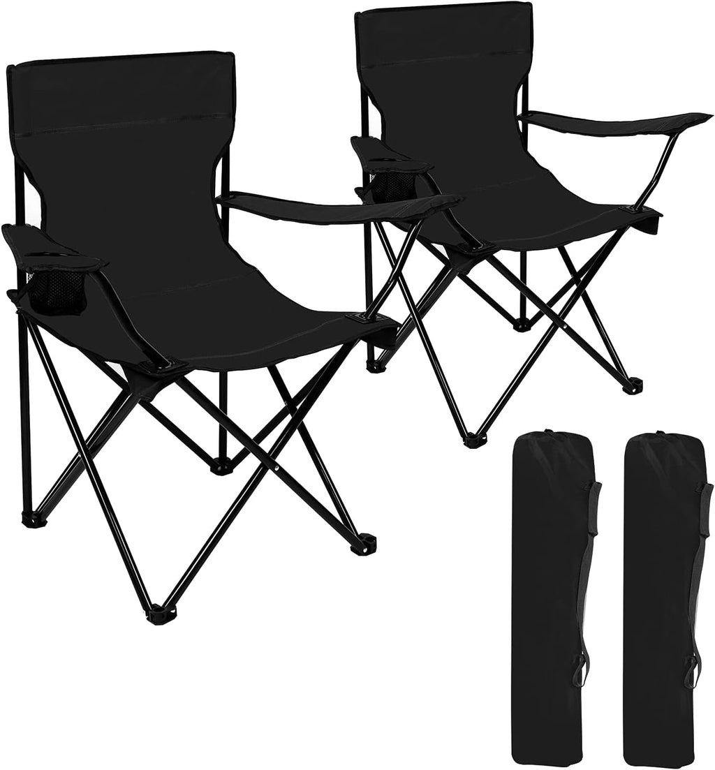 2Packs Folding Camping Chairs with Strap Bag Black C88595