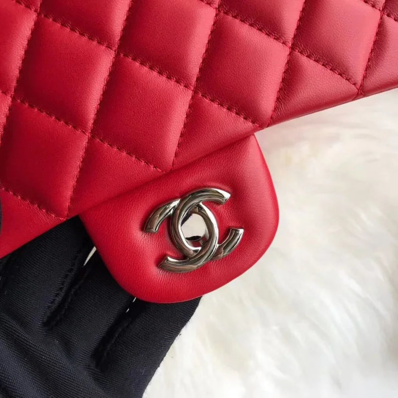 Red Medium Size Lambskin Leather Flap Bag G64003