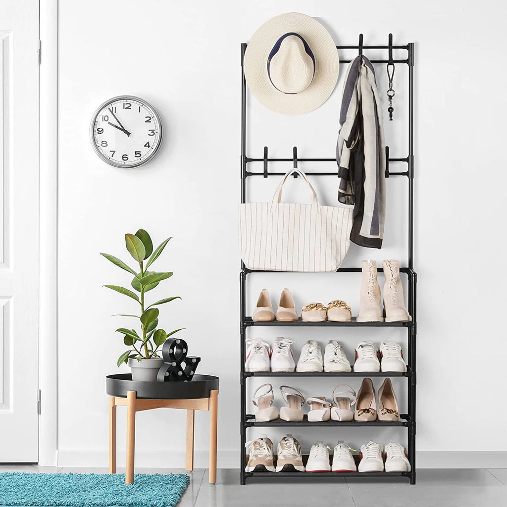 Coat Rack Stand with 5 Shelves Storage Black C12824