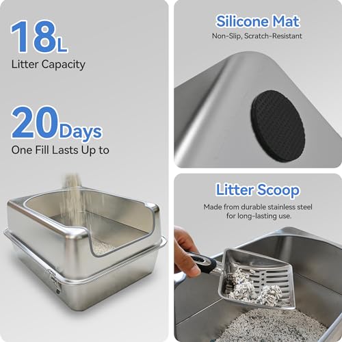 Stainless Steel Enclosed Litter Box with Metal Lid and Scoop R512042