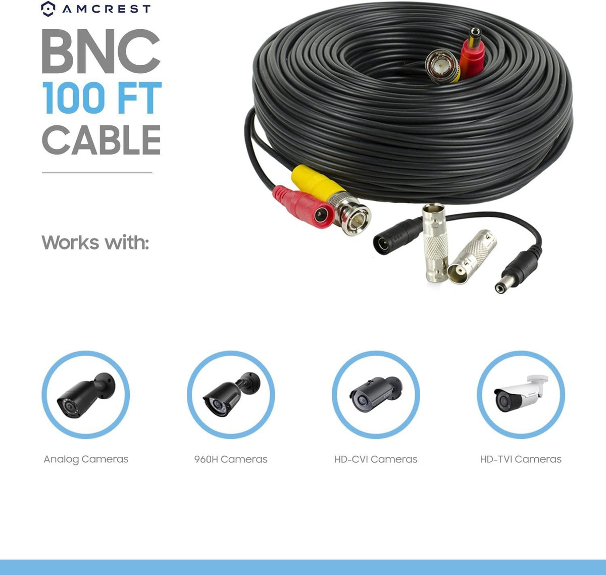100 Feet Pre-Made Siamese BNC CCTV Security Camera Cable with Two Female Connectors G1679