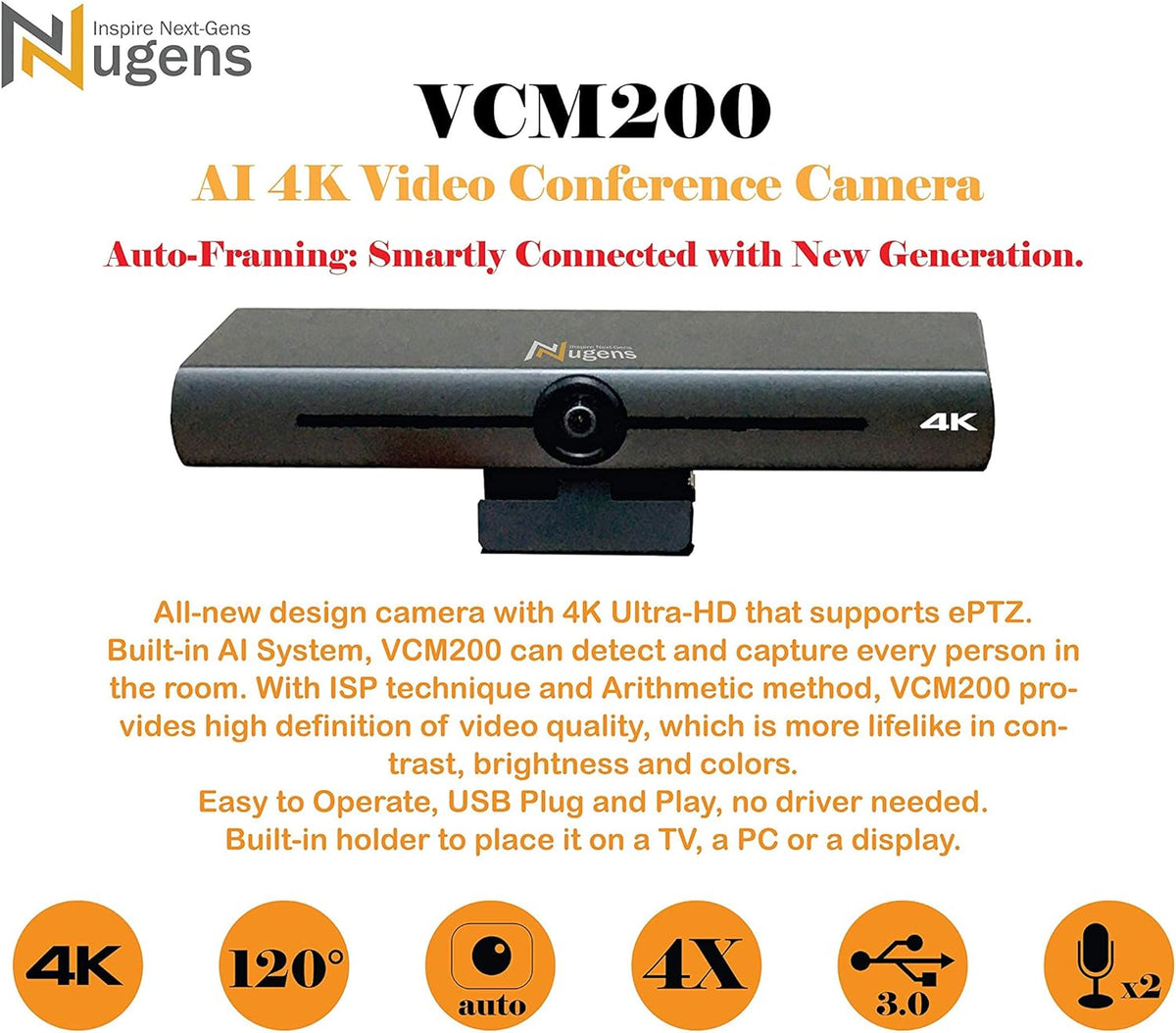 AI 4K Auto-Framing Video Conference Camera J331