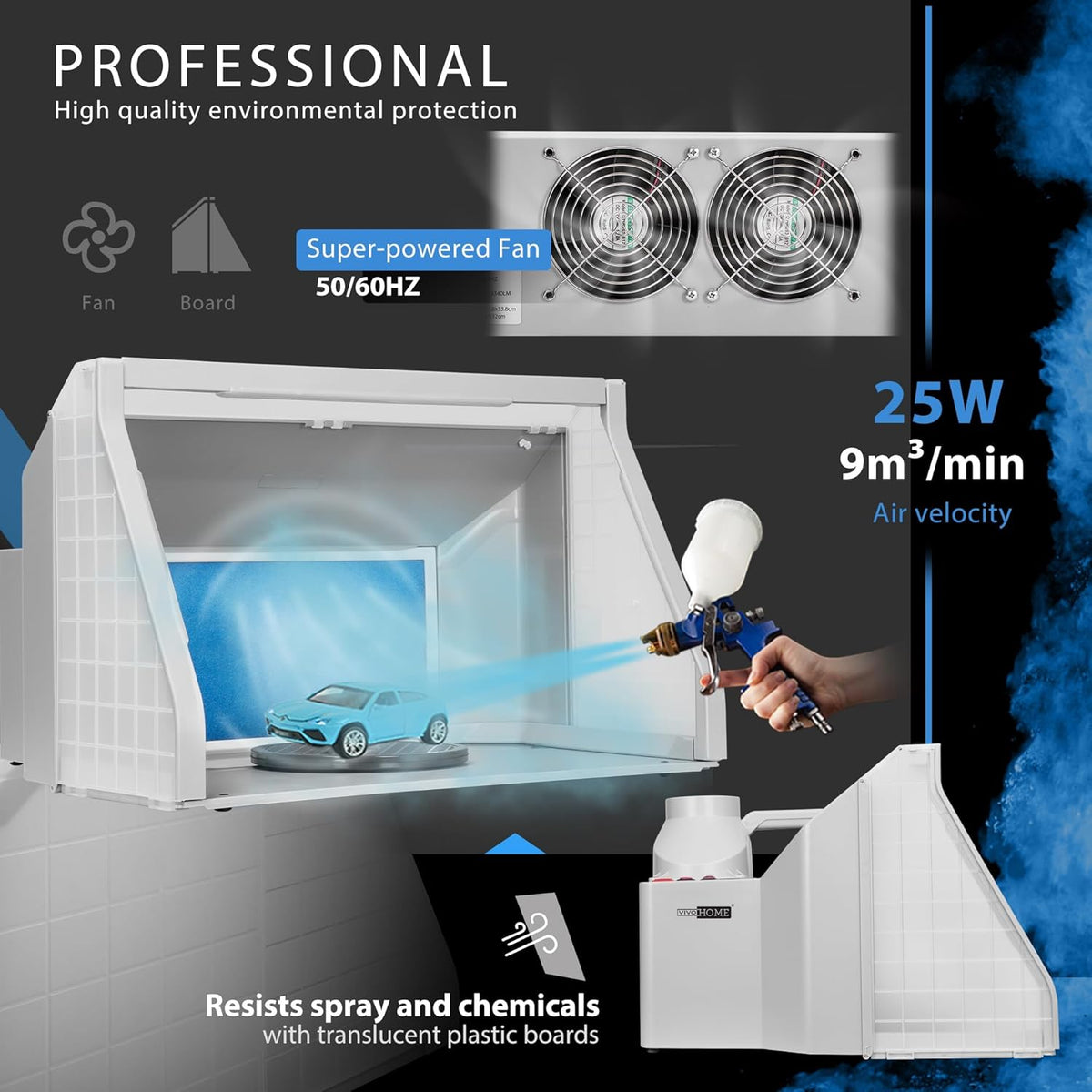 Gray Portable Airbrush Paint Spray Booth Kit with LED Lights Turn Table and Filter Hose A157932