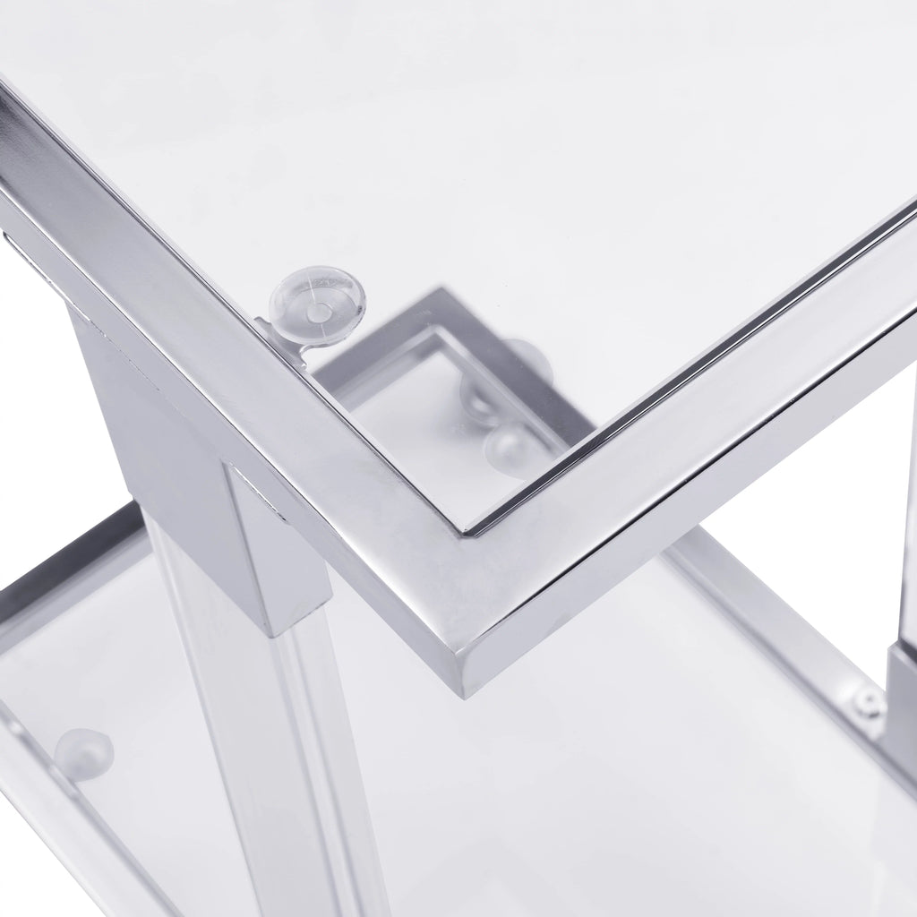Chrome Glass C Shape Square Side Table with Metal Base K16611