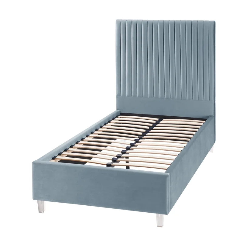 Velvet Full Platform Bed Slate Blue E6745
