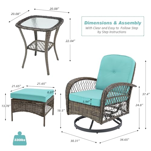 3 Pieces Wicker Patio Bistro Set with Rocking Chair and Glass Coffee Table L167363
