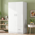 White 2 Door Wood Wardrobe with 5 Fixed Shelves and Hanging Rod Q875136