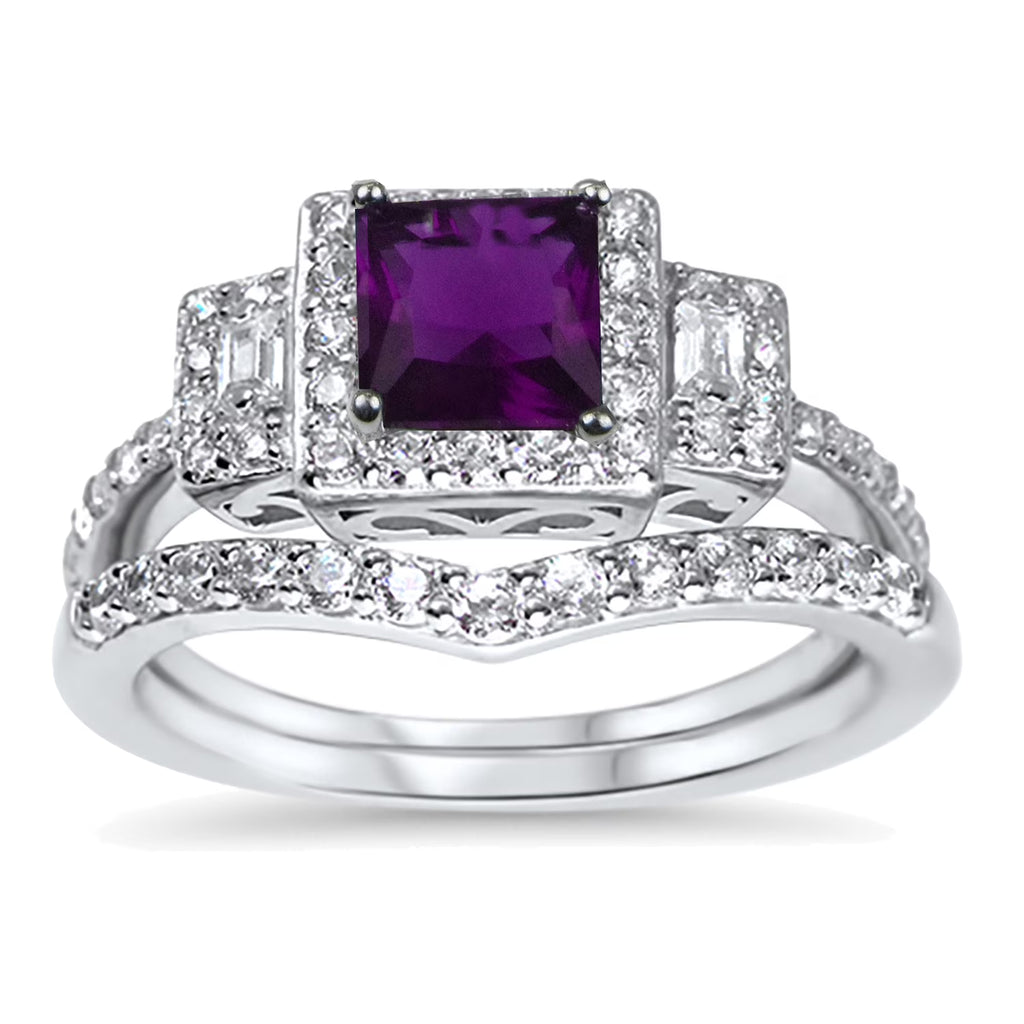 Amethyst Purple CZ Ring Set Size 6 Y299