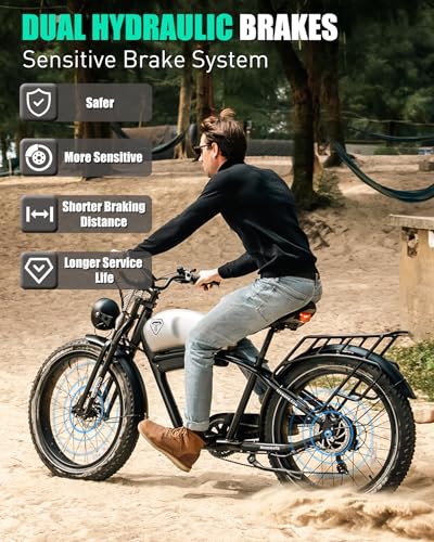 Electric Motorcycle 1500W Motor 52V 20AH 34MPH 75Mils Retro Style Moped Ebike 26"x4.0" Fat Tire Dual Hydraulic Full Suspension A46104