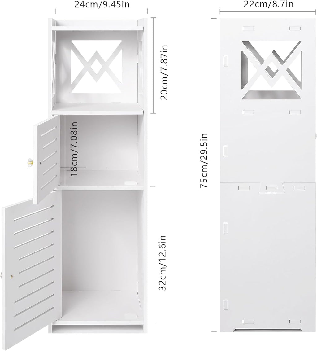 Slim Bathroom Storage Cabinet with Double Door and 3 Tier Shelf E143256