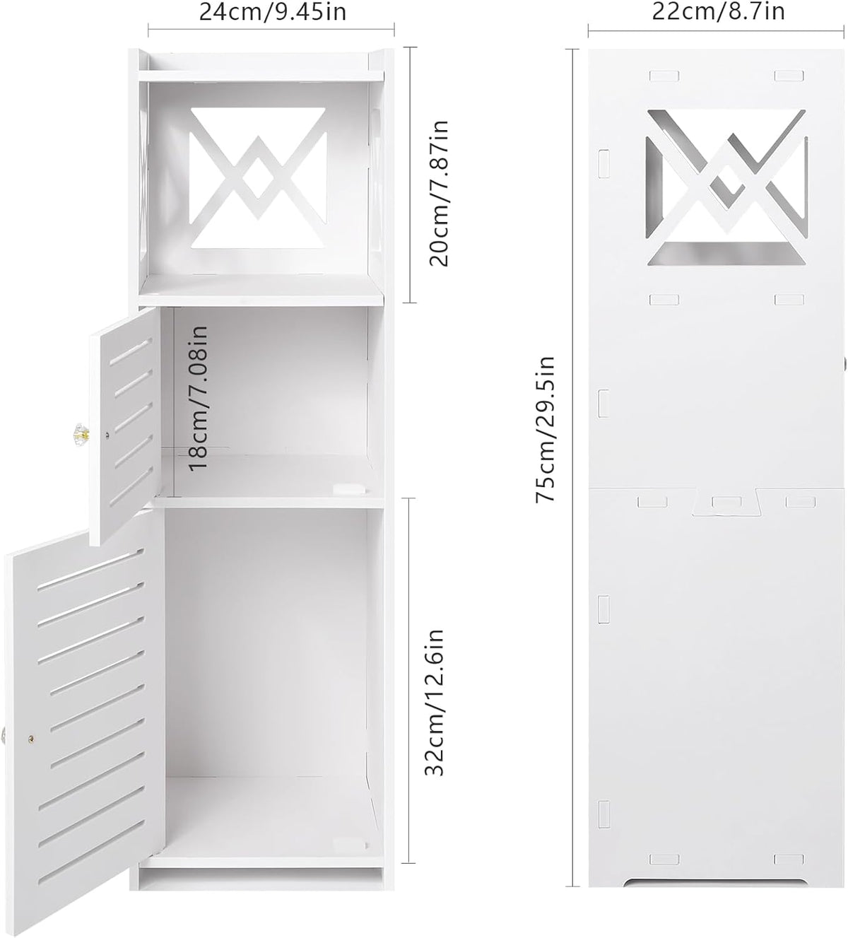 Slim Bathroom Storage Cabinet with Double Door and 3 Tier Shelf E143256