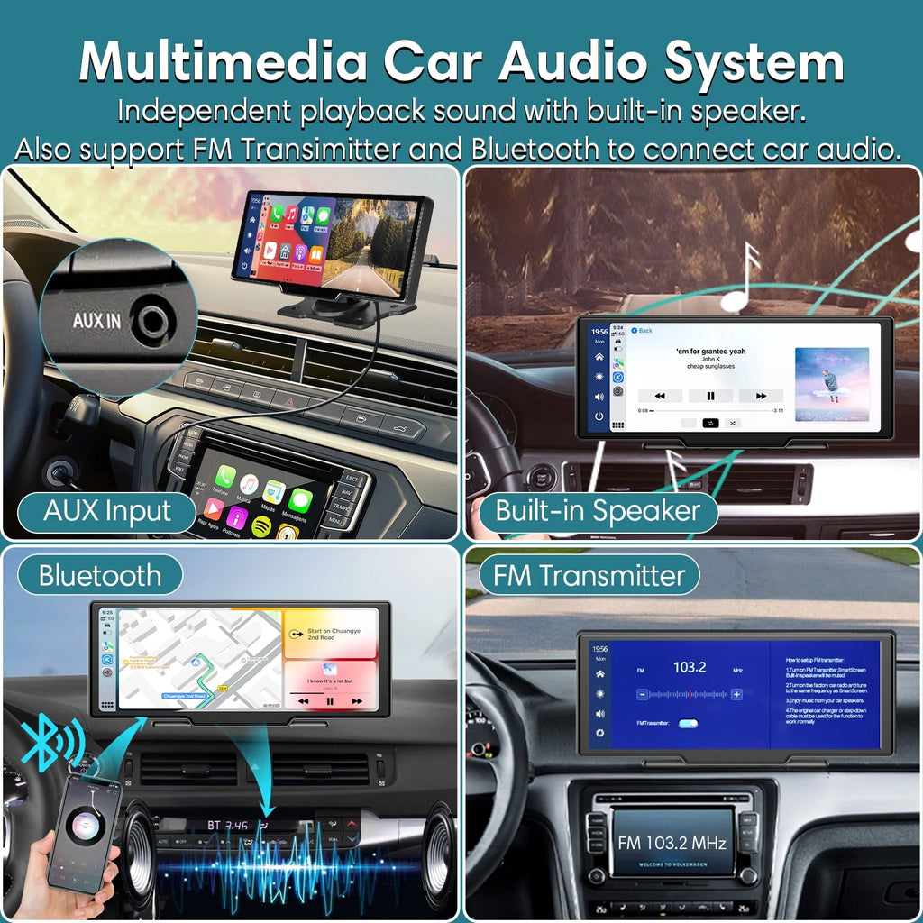 9.3 Portable Car Stereo with 2.5K Dash Cam and Backup Camera I1369