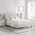 Cream White Tufted Linen Twin Size Bed Frame H31544