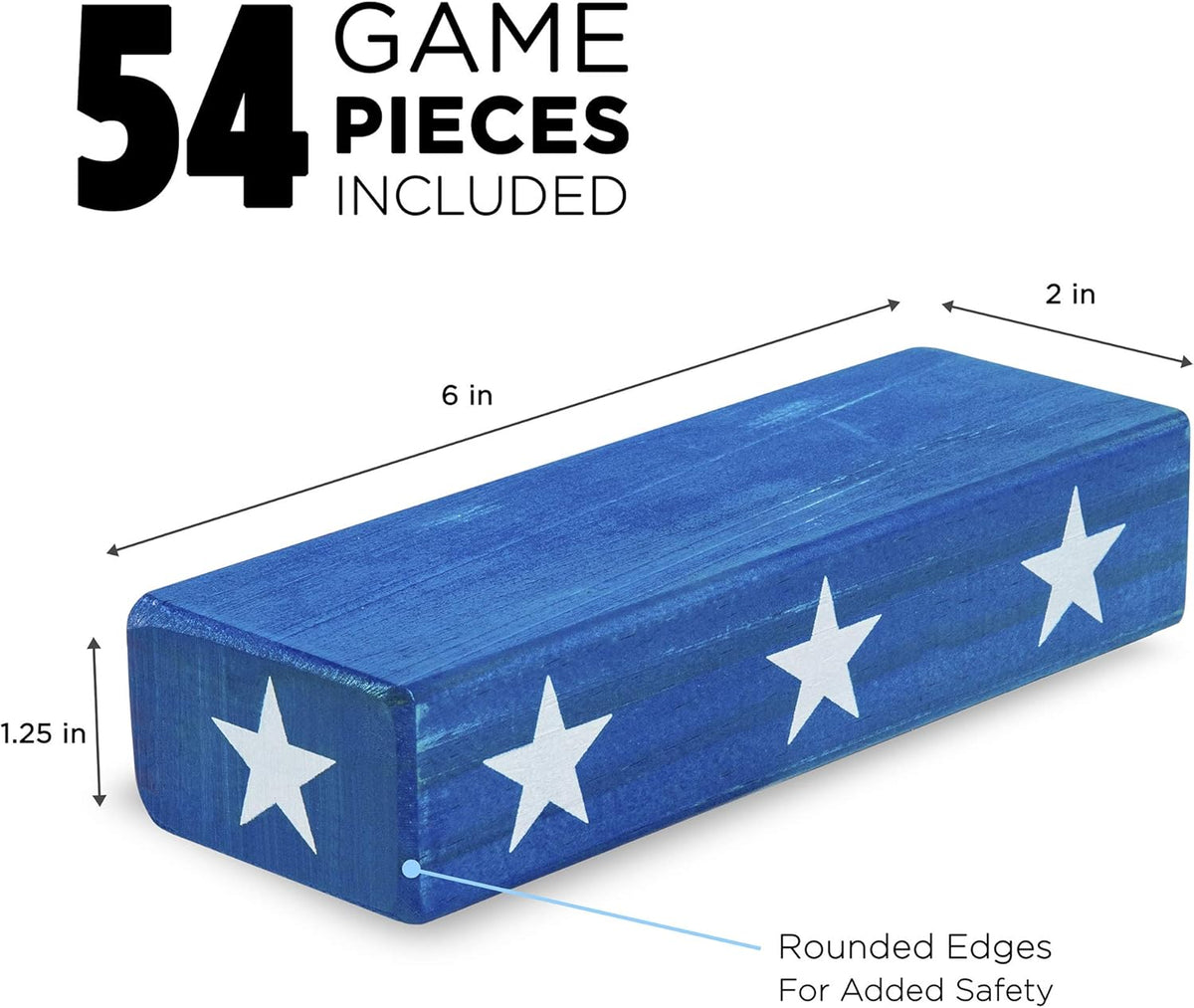 Large American Flag Tumbling Tower 54pc Wooden Toppling Blocks Stacking Yard Game with Storage Carry Bag B569837