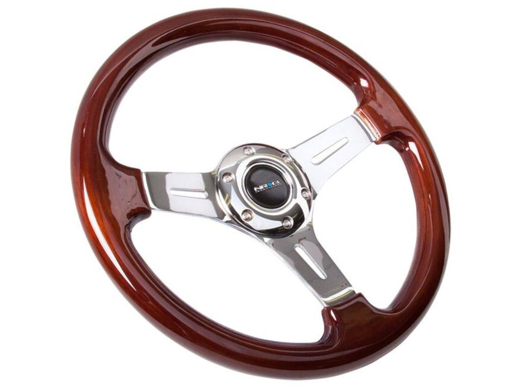 Chrome 3 Spoke 330mm Wood Grain Steering Wheel S7287