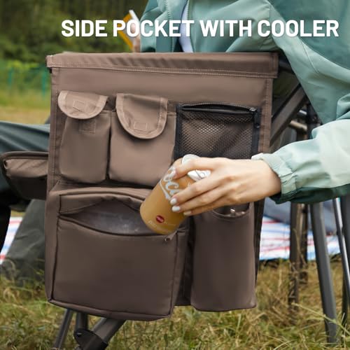 Oversized Folding Camping Chair High Back Heavy Duty with Cup Holder Side Pocket Cooler Bag X2409