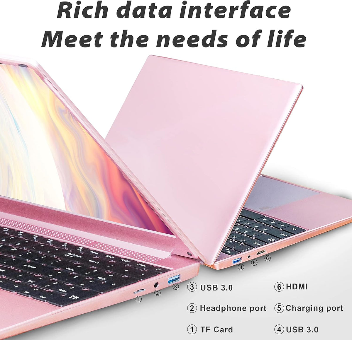 15.6 Inch FHD Luminous Keyboard Laptop 12G RAM 256GB SSD Rose Gold W3451