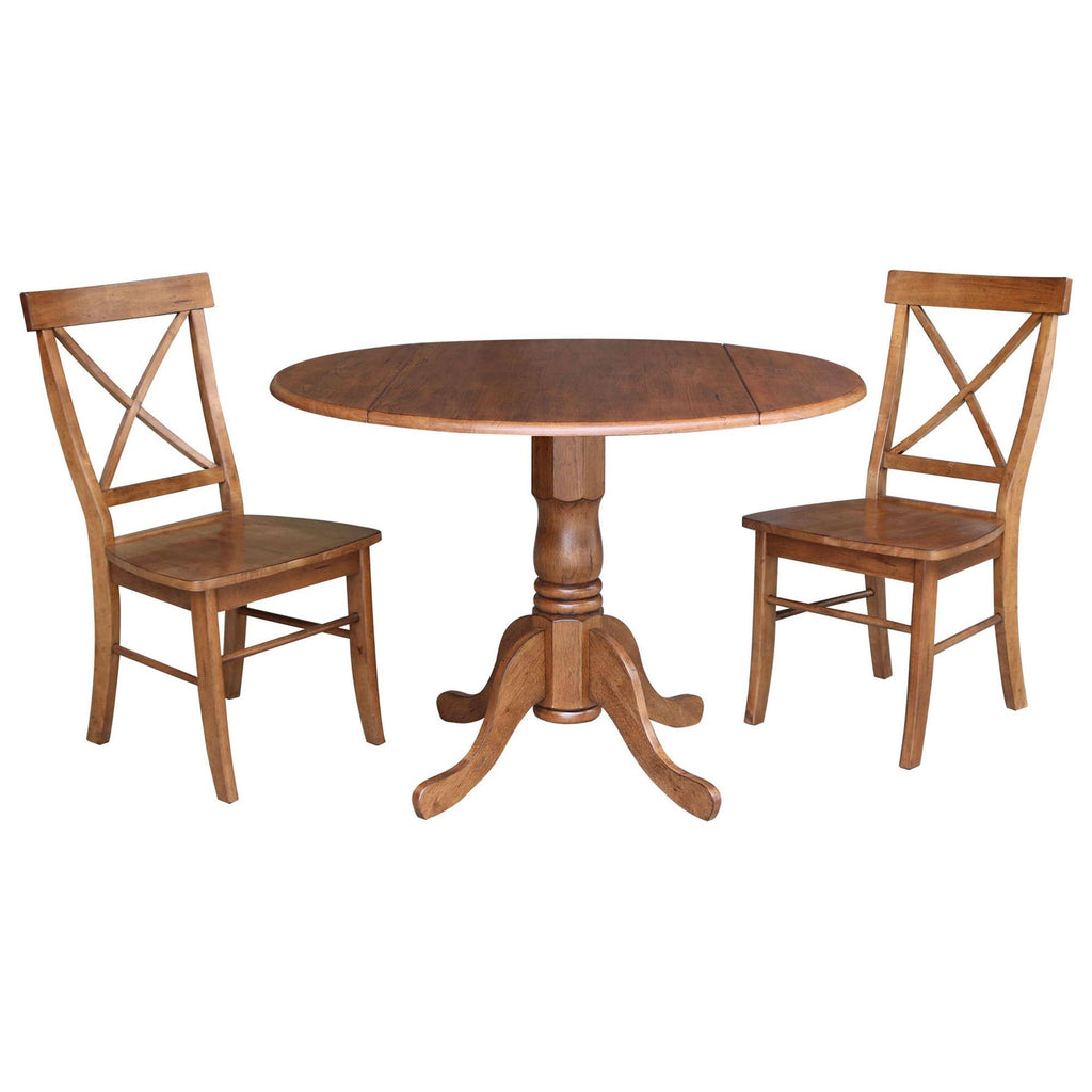 Dual Drop Leaf Table with 2 X-Back Chairs Set Distressed Oak - 3 Piece Y794919