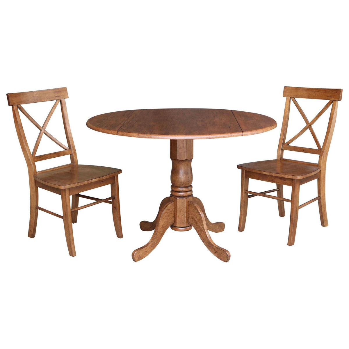 Dual Drop Leaf Table with 2 X-Back Chairs Set Distressed Oak - 3 Piece Y794919