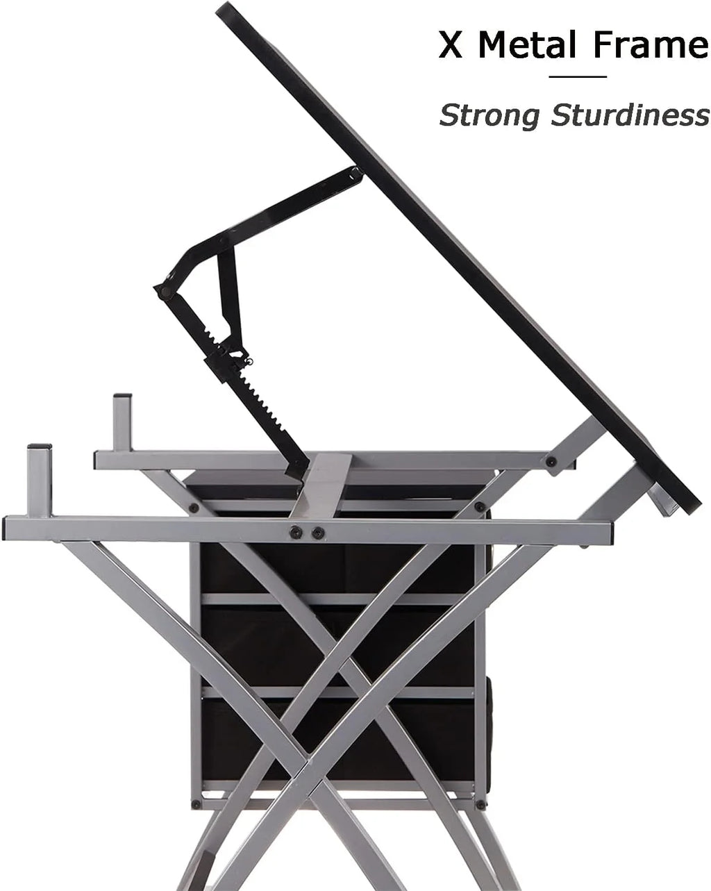Adjustable Drafting Table with Stool and Storage Drawers, Black C15592