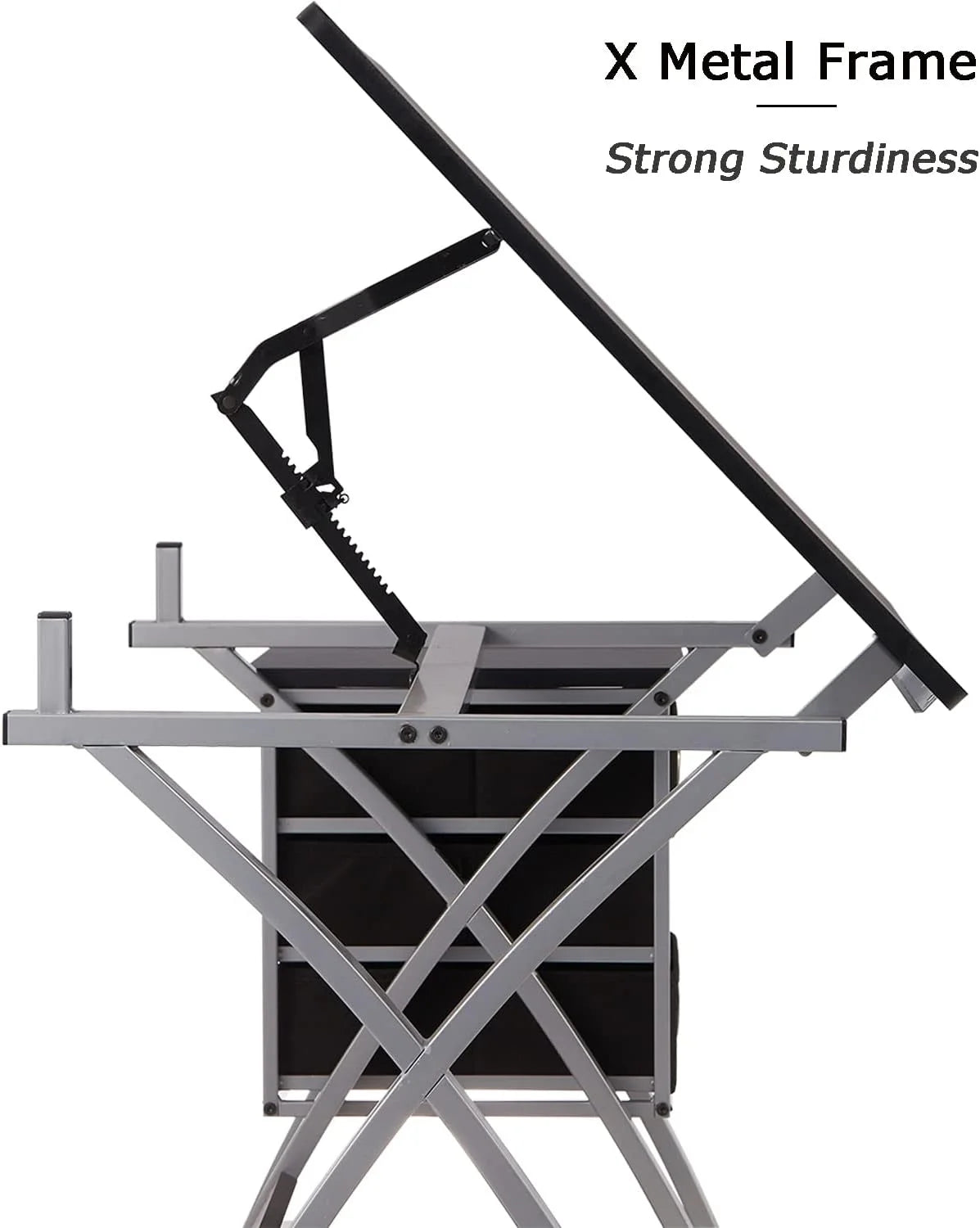 Adjustable Drafting Table with Stool and Storage Drawers, Black C15592