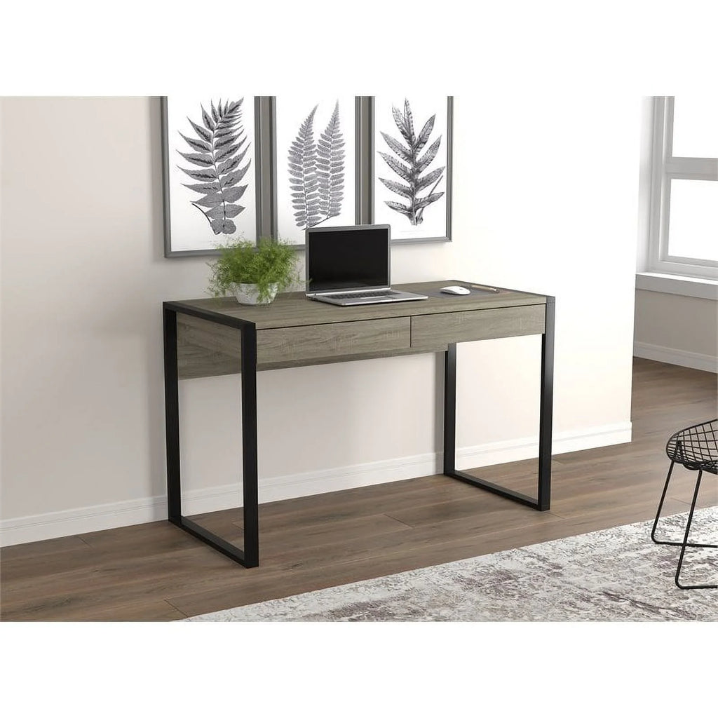 47"L 2-Drawers Black Metal Computer Desk N65276
