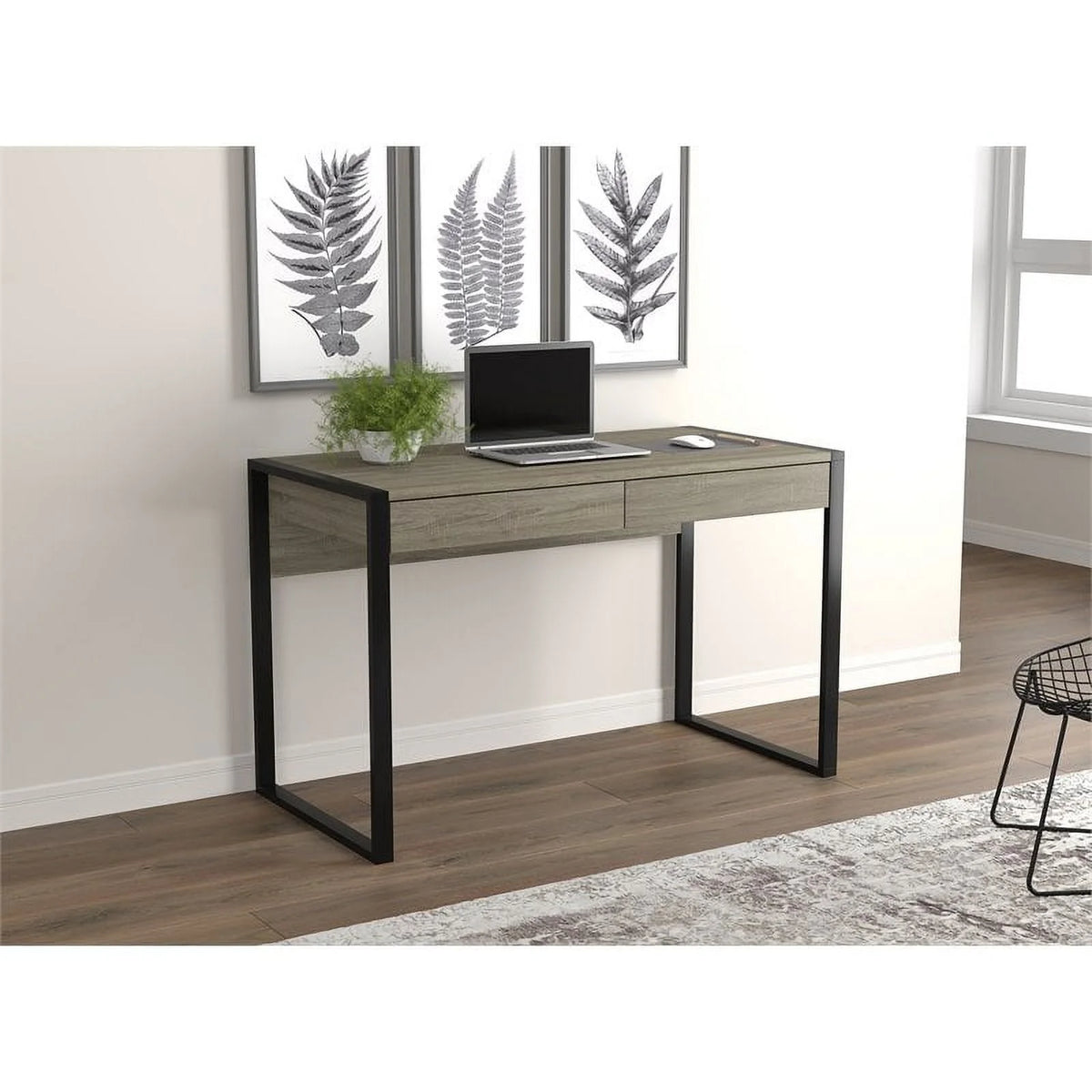 47"L 2-Drawers Black Metal Computer Desk N65276