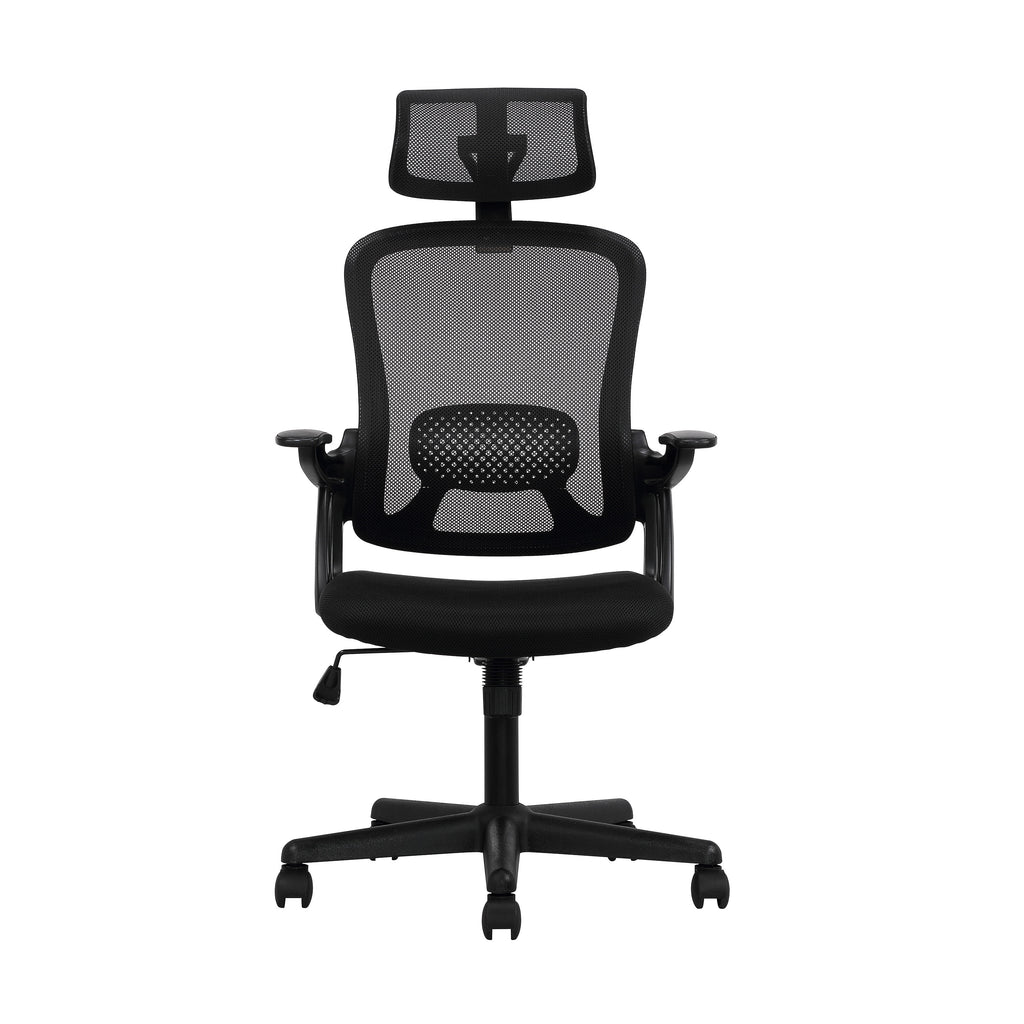 Black Fabric Ergonomic Office Chair with Adjustable Headrest U751342