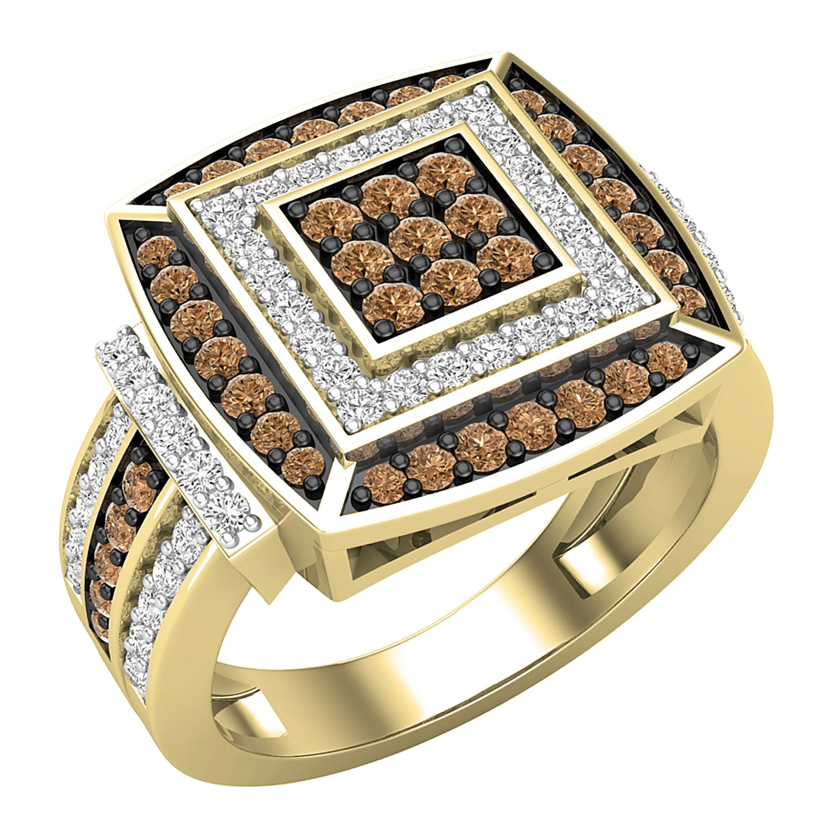 1.00 Carat Round Champagne & White Diamond Bridal Ring in 10K Yellow Gold, Size 5 N911789