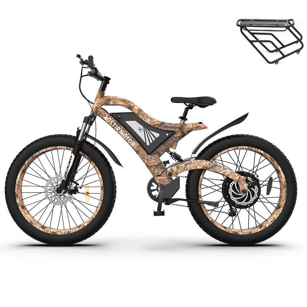 26 1500W Fat Tire Electric Bike 48V 15AH Removable Lithium Battery Full Suspension Mountain Bicycle T9052