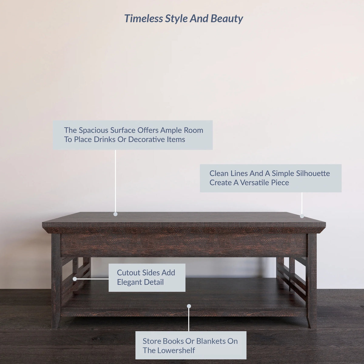 Espresso Wood Coffee Table with Storage Shelf H5400