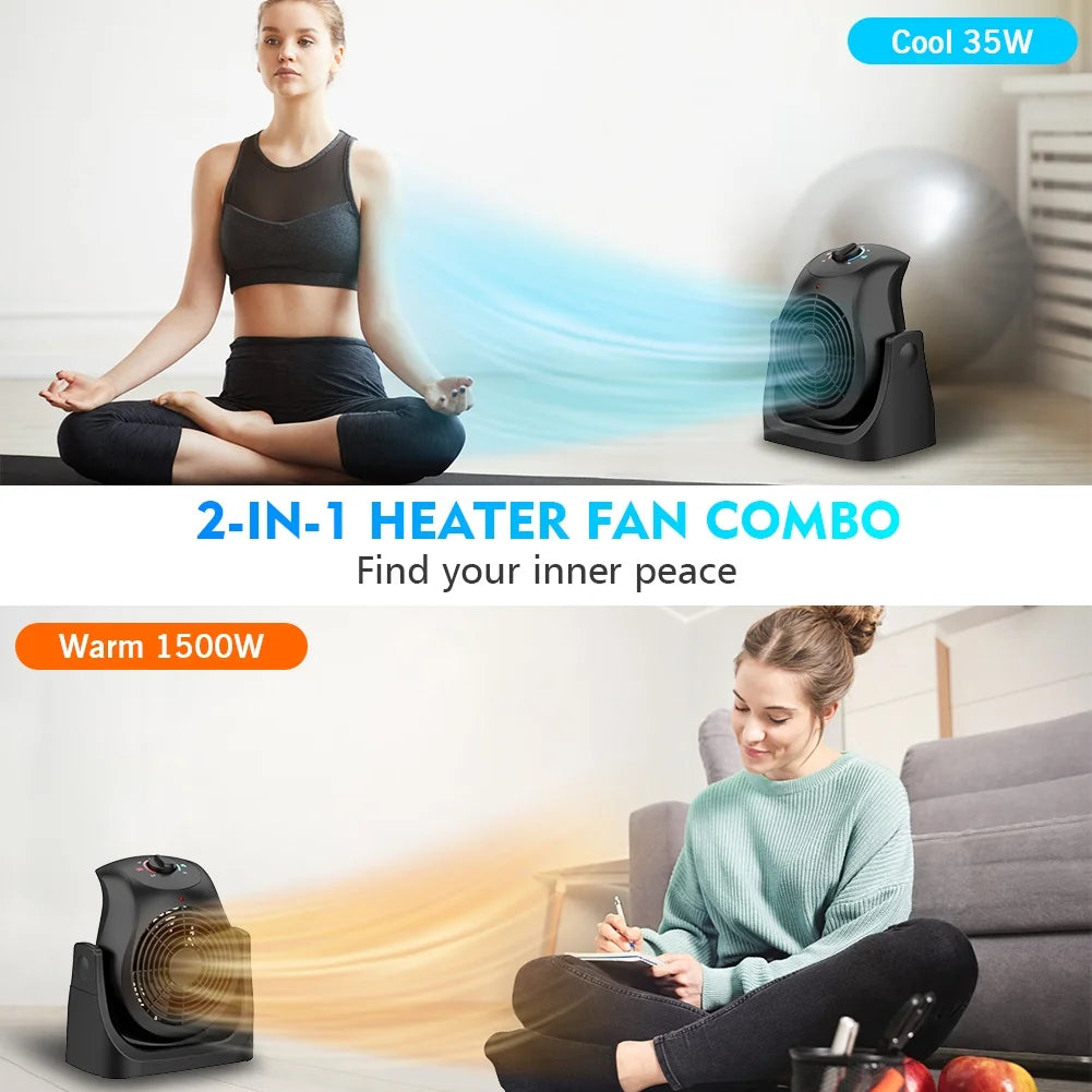 2 in 1 Personal Electric Table Fan and Heater Combo Black S97686