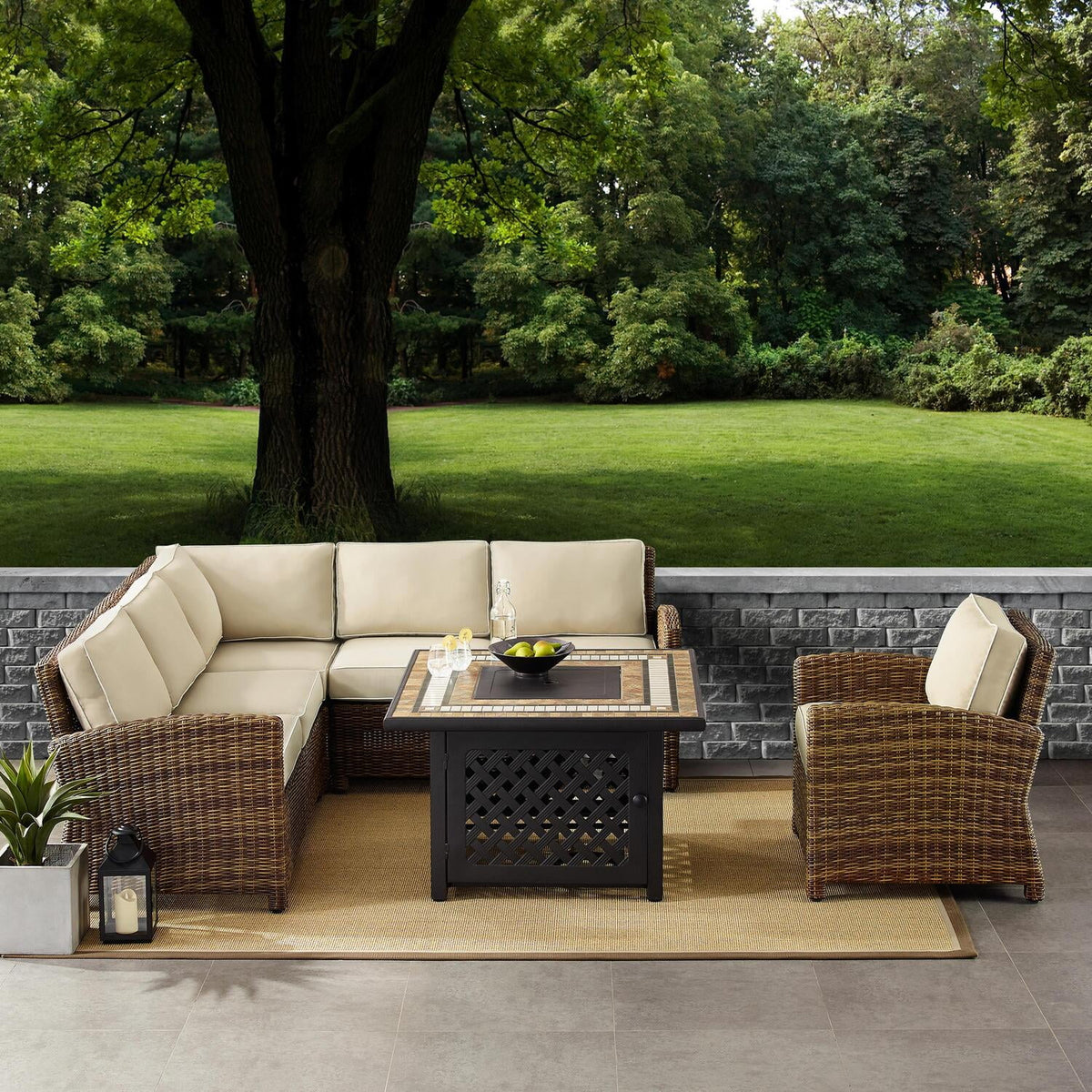 5Pc Outdoor Wicker Sectional Set Sangria/Weathered Brown K58024