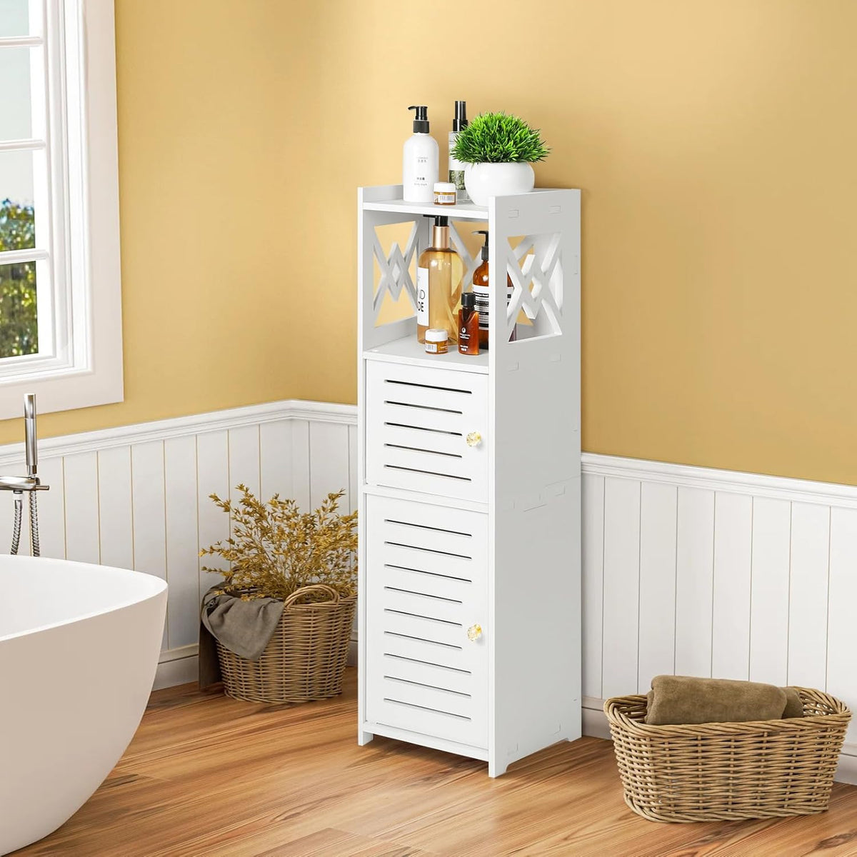 Slim Bathroom Storage Cabinet with Double Door and 3 Tier Shelf E143256