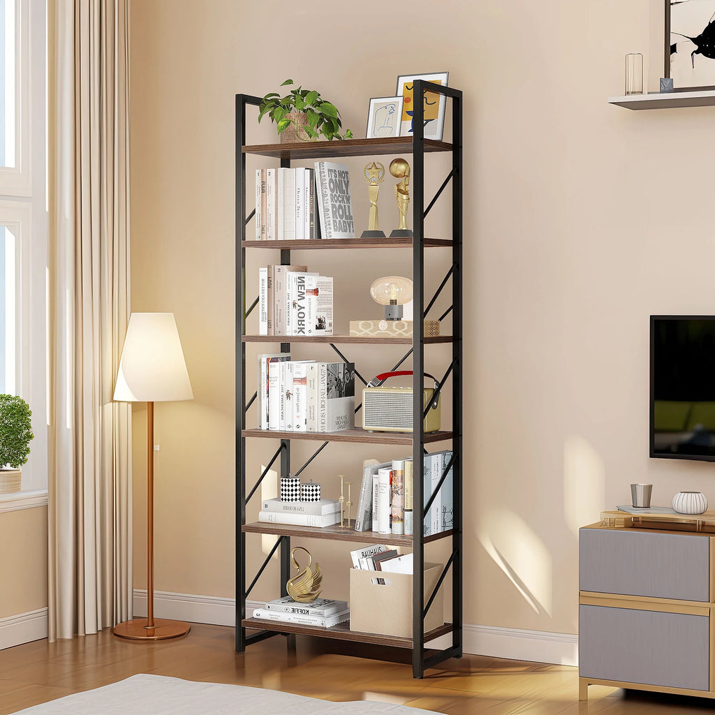 6 Tiers 69 inch Freestanding Bookshelf Black & Brown Z6056